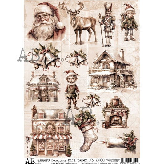 AB Studios Rice Paper SEPIA ELVES & HOLIDAY STORES A4  2060