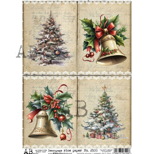 AB Studios Rice Paper HOLIDAY TREES & BELLS 4  2100