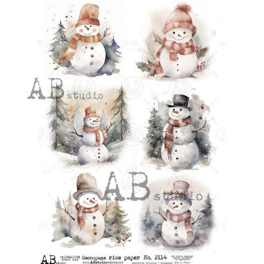 AB Studios Rice Paper Watercolor Snowman Rounds  A4  2114