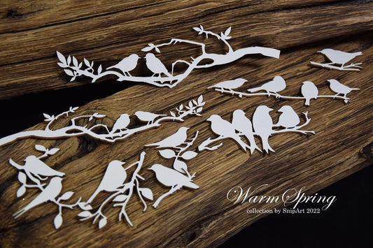 Snipart Warm Spring - Layered Chipboard Twigs with Birds