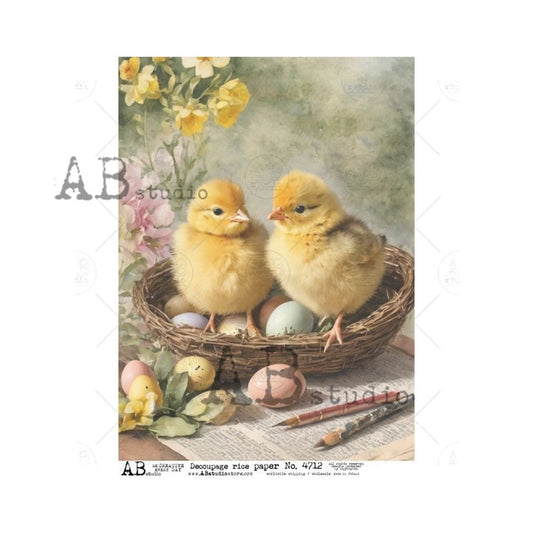 AB Studios Rice Paper two cute chicks with eggs 4712