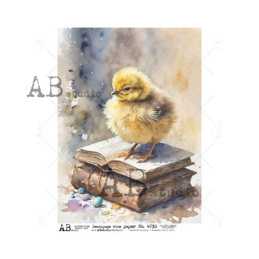 AB Studios Rice Paper YELLOW EASTER CHICK ON A BOOK STACK 4738