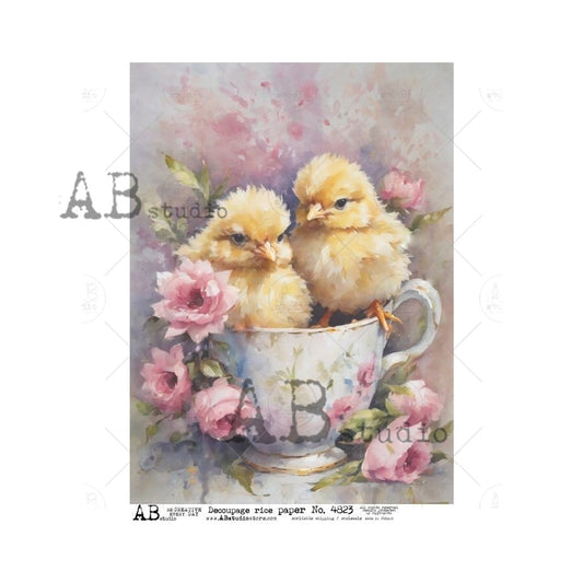 AB Studios Rice Paper EASTER BABY CHICKS IN A TEACUP 4823