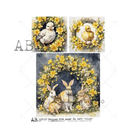 AB Studios Rice Paper Wreath Framed Easter Chicks and Bunnies 4877