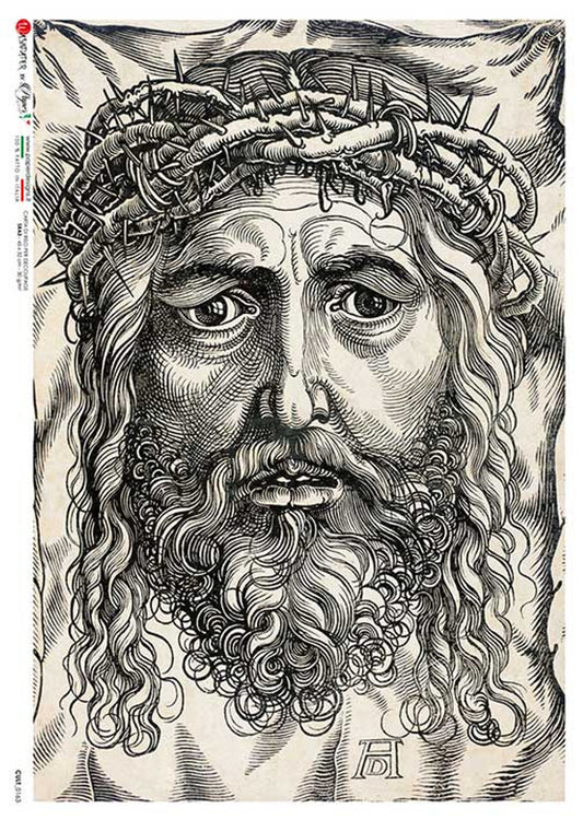 Paper Designs Sketch Portrait Jesus Crown of Thorns Rice Paper  2 sizes