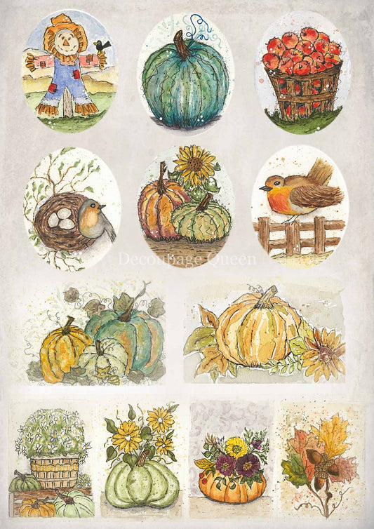 Decoupage Queen old to Ooh La la  autumn minis rice paper A4 (8.3 X 11.7 INCHES)