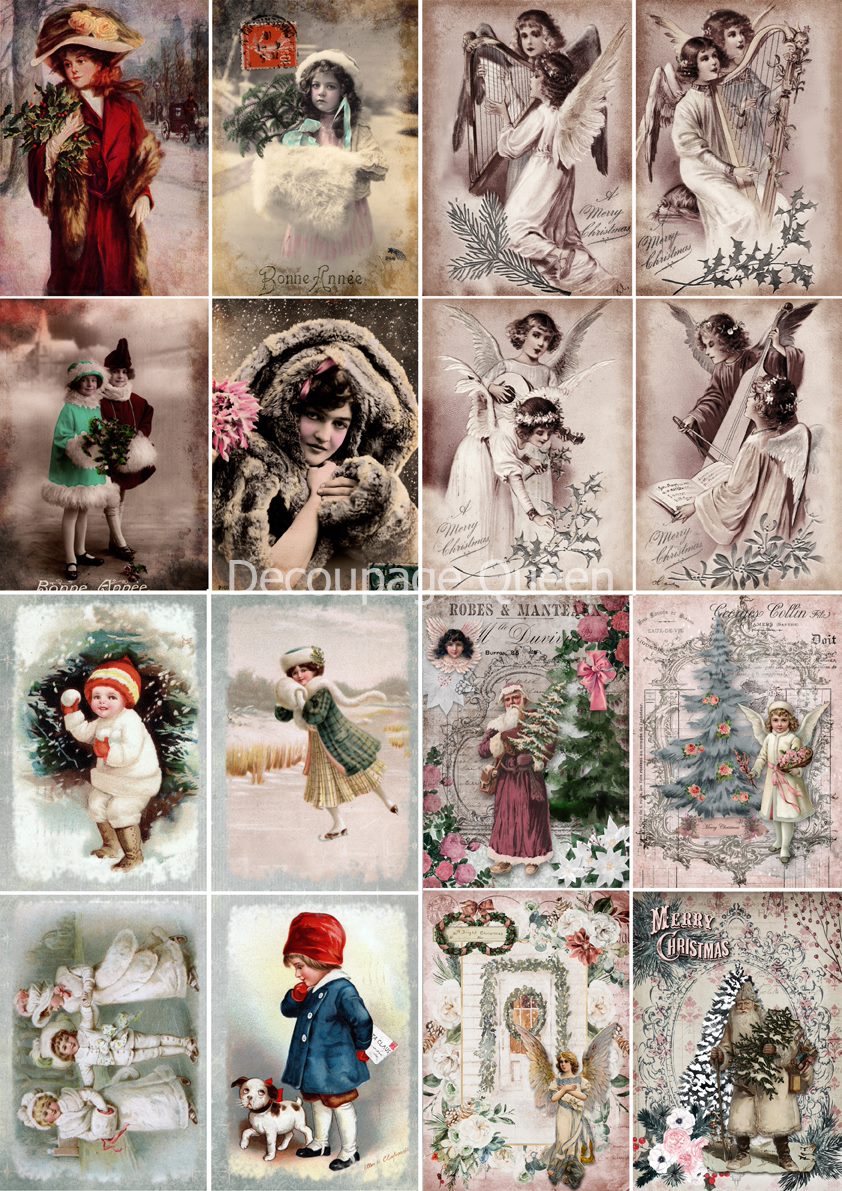 Decoupage Queen VINTAGE Christmas  MINIS Rice Paper A4 (11.7X 8.3 INCHES)