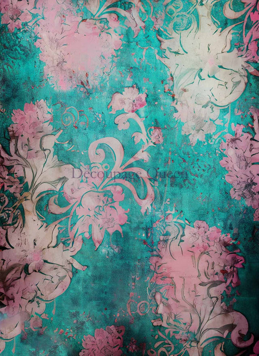 Decoupage Queen Andy Skinner Floral Tattered Teal A4 (8.3 X 11.7 INCHES)