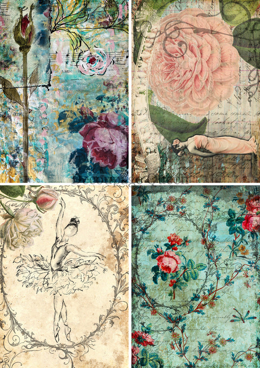 Decoupage Queen Sweet and Sassy 4 Pack Rice Paper A4 (11.7X 8.3 INCHES)