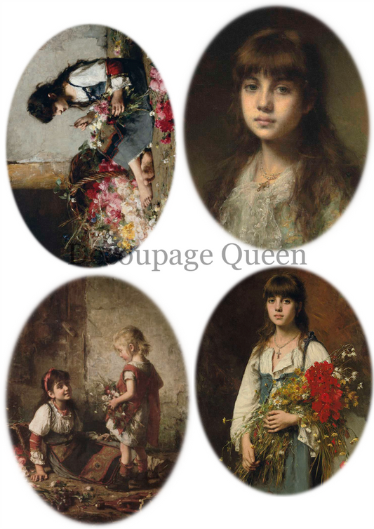 Decoupage Queen  Dainty and the queen Alexei Harlamoff Paintings A4 (11.7X 8.3 INCHES)