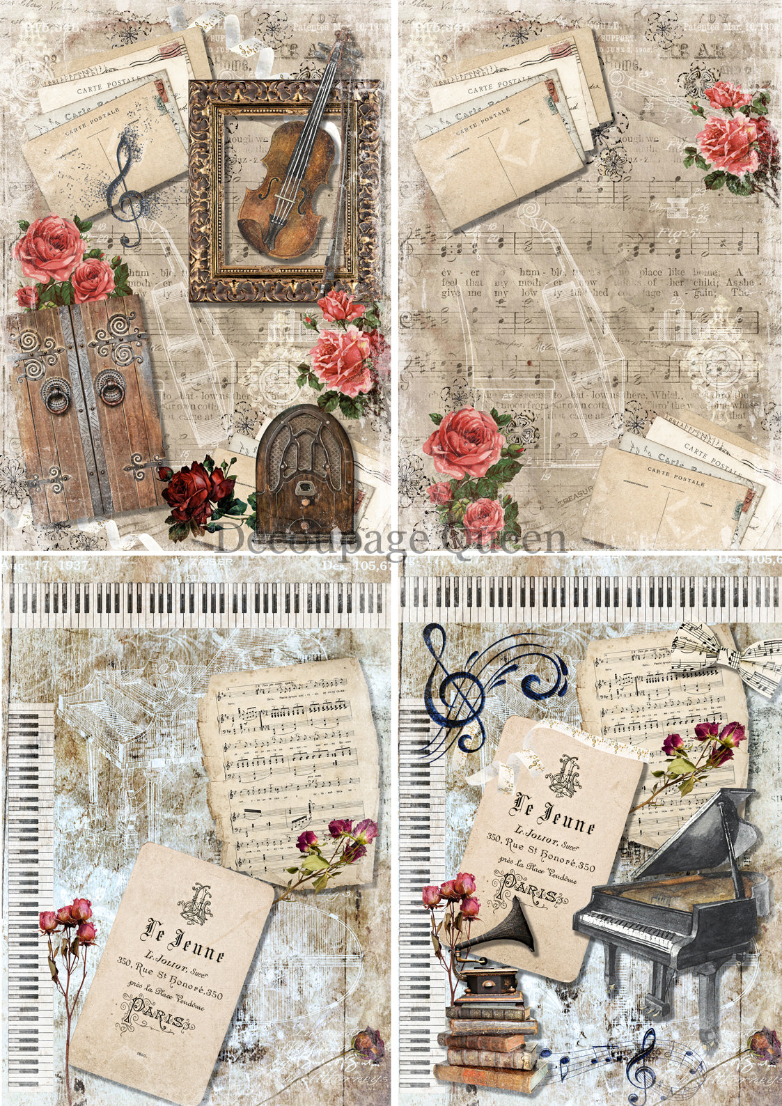 Decoupage Queen Music 4 Pack Rice Paper A4 (11.7X 8.3 INCHES)