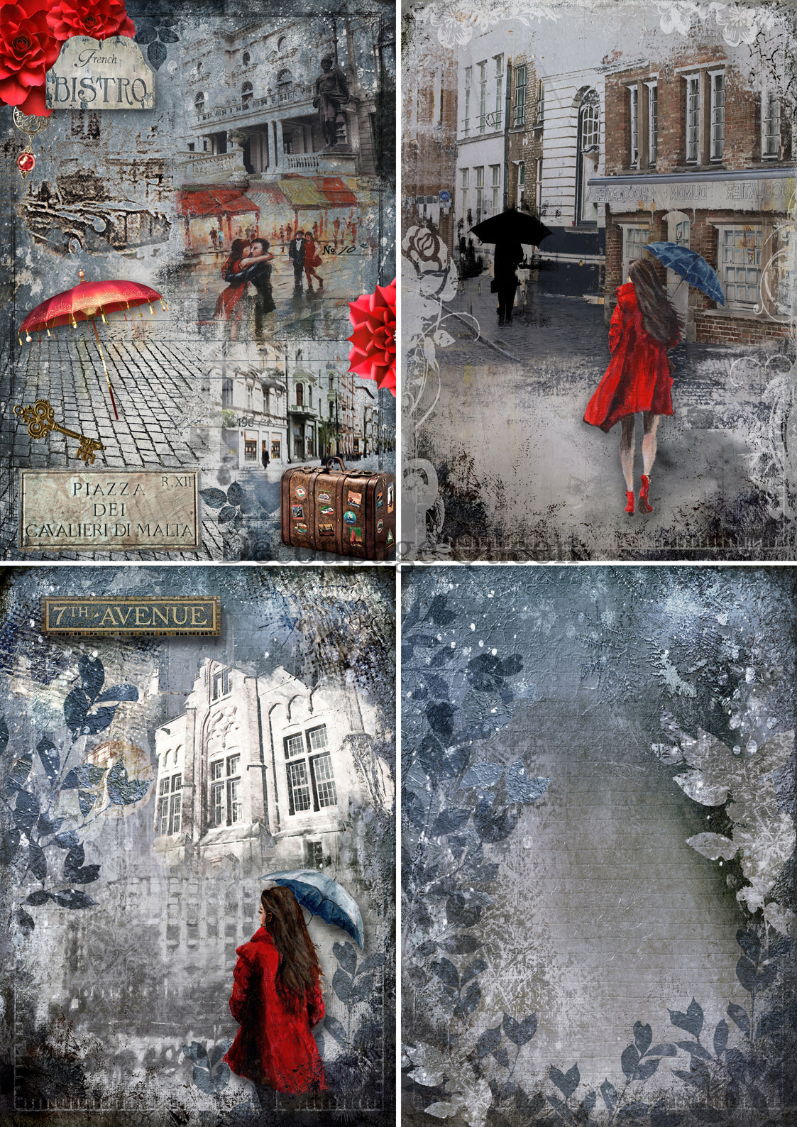 Decoupage Queen In the City 4 Pack Rice Paper A4 (11.7X 8.3 INCHES)