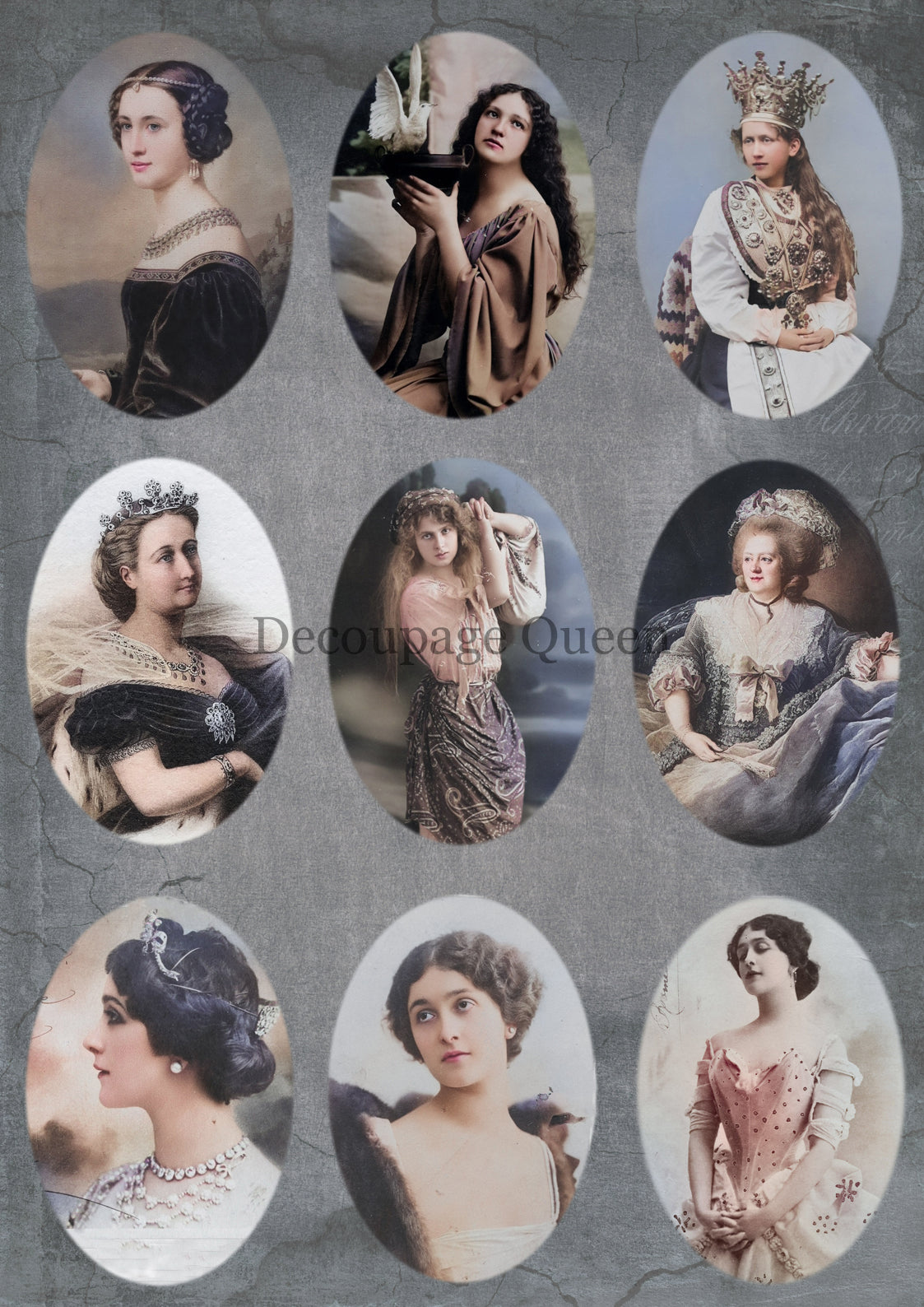 Decoupage Queen Vintage Ladies Oval Portraits Rice Paper A4 (11.7X 8.3 INCHES)