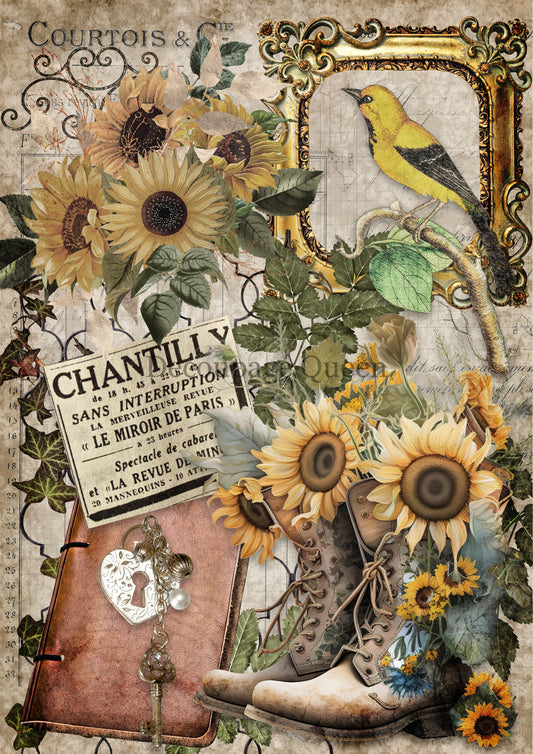 Decoupage Queen Garden Boots Rice Paper A3 (11.7X16.5 INCHES)