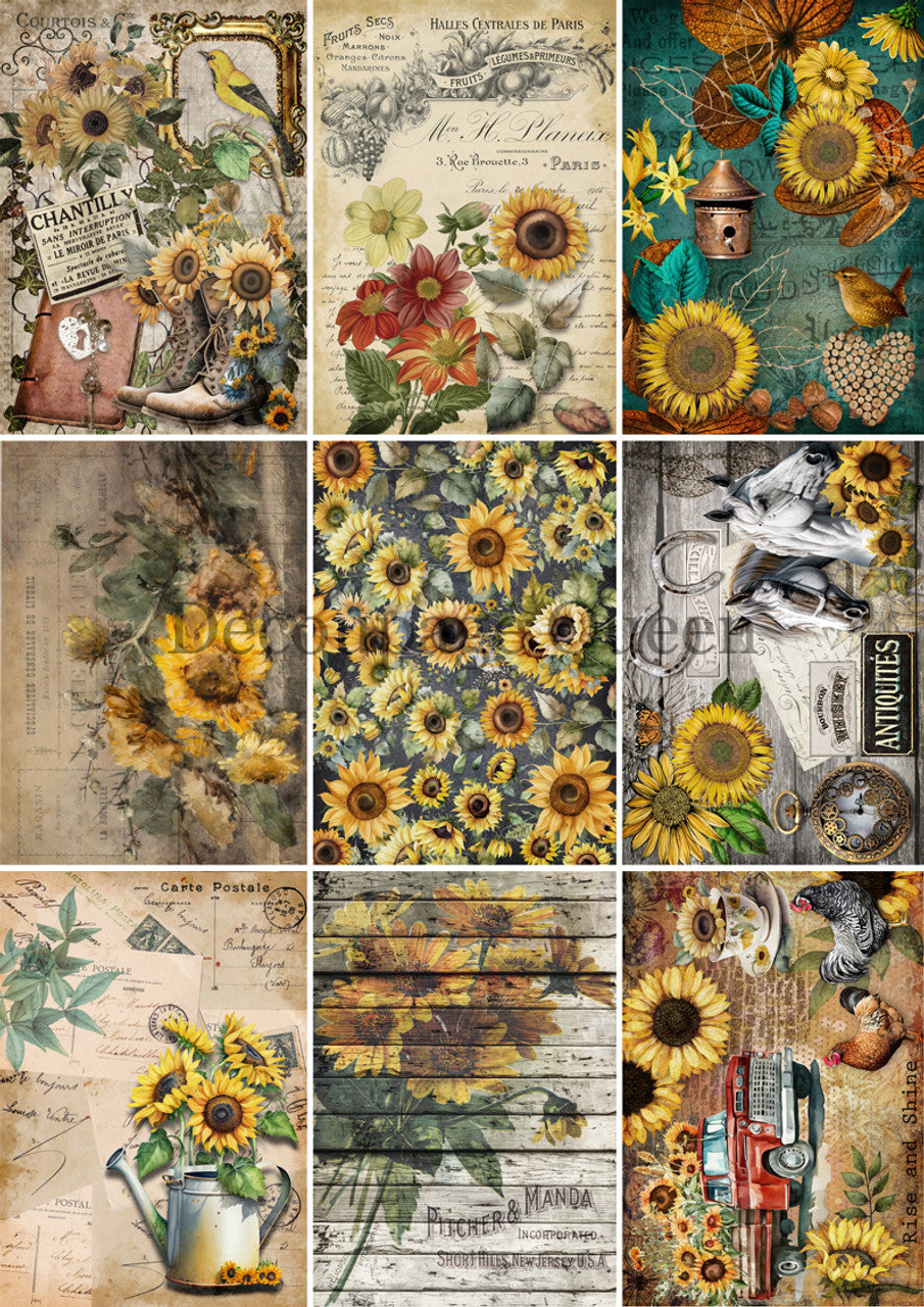 Decoupage Queen Sunflower Journaling  Rice Paper A3(11.7X 16.5 INCHES)