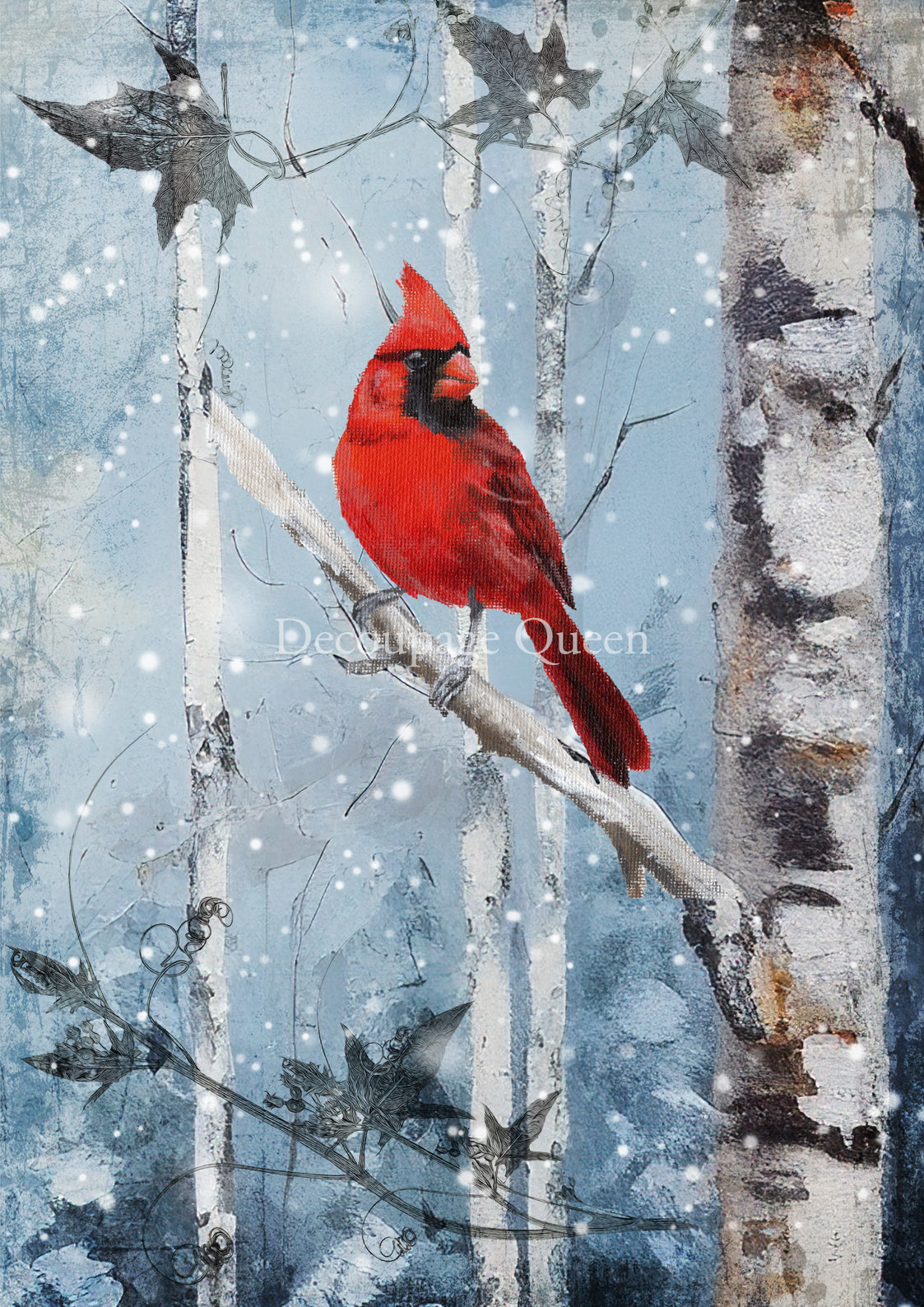 HAND PAINTED CARDINAL Rice Paper A3 (11.7 X 16.5 INCHES)