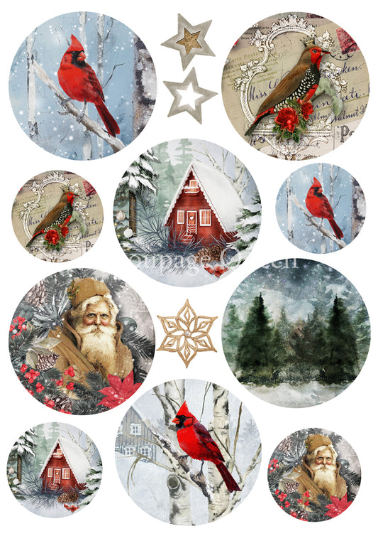 Decoupage Queen COZY WINTER ORNAMENTS Rice Paper A3 (11.7 X 16.5 INCHES)