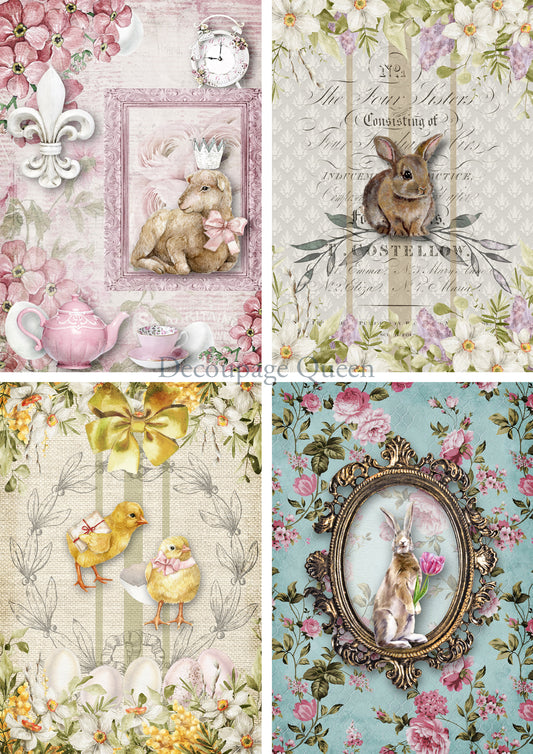 Decoupage Queen EASTER CREATURES 4 PACK Rice Paper A4 (11.7 X 8.3 INCHES) 0549