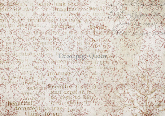 Decoupage Queen Damask Script Rice Paper A4
