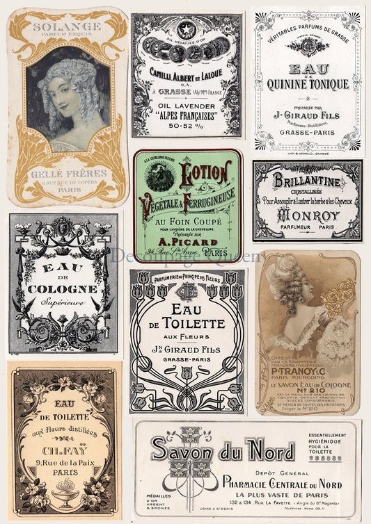 Decoupage Queen, Perfume labels  Rice Paper A3 (11.7 X 16.5 INCHES) 0580