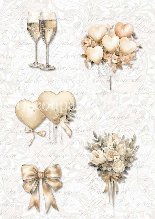 Decoupage Queen, Dainty & queen WEDDING ELEMENTS Rice Paper A4 (11.7 X 8.3  INCHES)