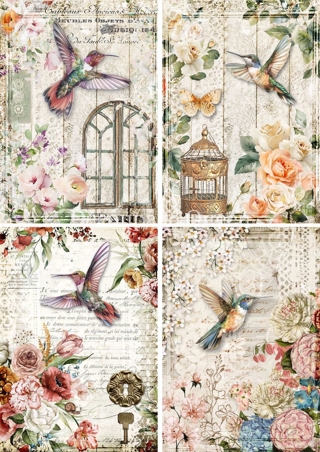 Decoupage Queen humming bird four pack Rice Paper spring 2025 A4