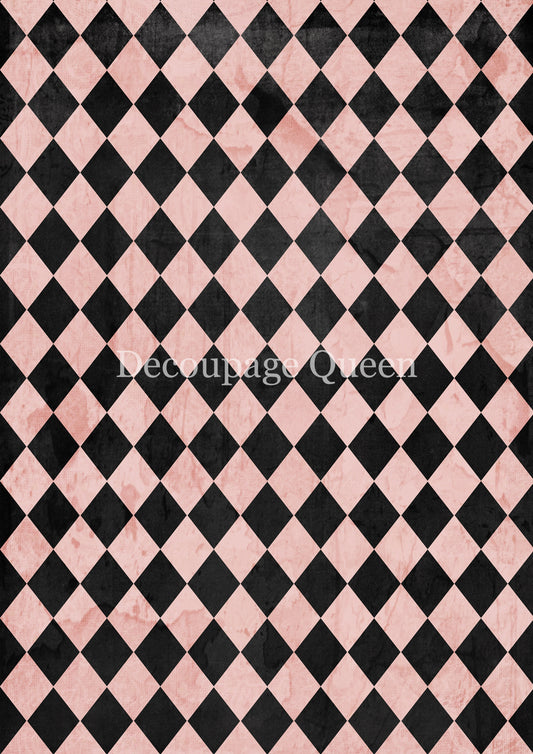 Decoupage Queen  PINK & BLACK HARELEQUIN Rice Paper spring 2025 A4