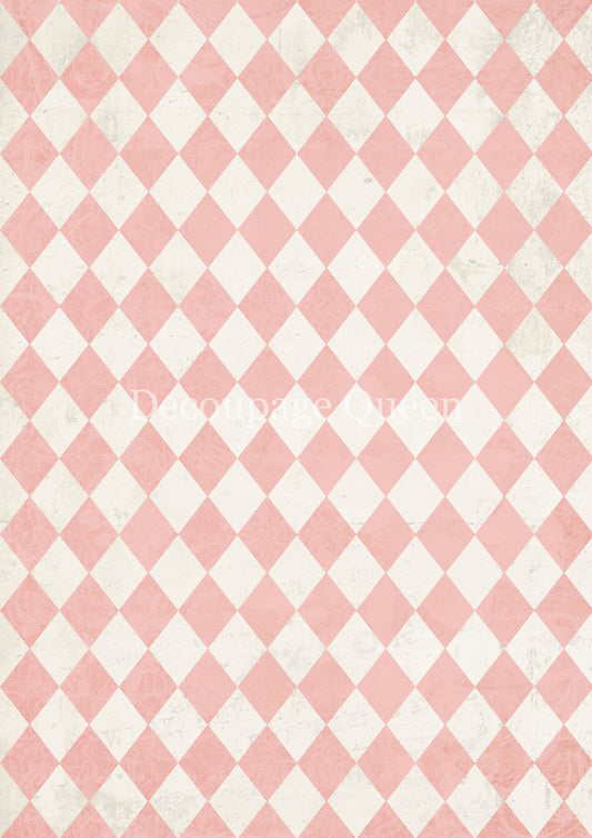 Decoupage Queen  PINK & IVORY HARELEQUIN Rice Paper spring 2025 A4