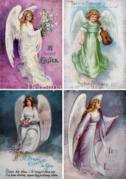 Decoupage Queen BLESSED ANGELS  FOUR PACK Rice Paper spring 2025 A4