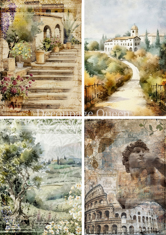 Decoupage Queen ITALIAN FOUR PACK Rice Paper spring 2025 A4