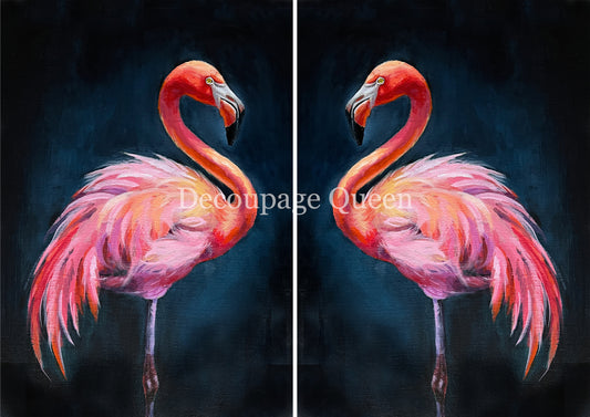 Decoupage Queen DOUBLE FLAMINGO  Rice Paper spring 2025 A3 11.5 X 16.5 INCHES