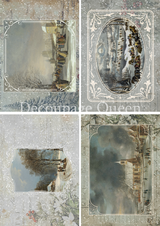 Decoupage Queen winter 24 Dainty & the Queen Winter Postcards 4 Pack Rice Paper