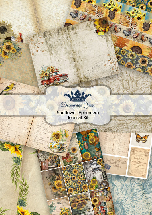 Decoupage Queen Sunflower Ephemera Journal Pack  A4 8.3 x11.7 inches