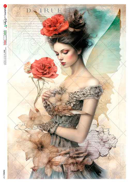 Paper Designs FAIRIES 0107 FAIRY WITH A ROSE PAPER A4  (8.3 16.5 INCHES)