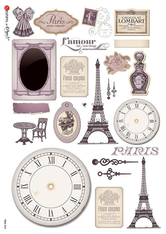 Paper Designs folk 0034 parisian symbols RICE PAPER A4 (8.3 X 11.7 INCHES)