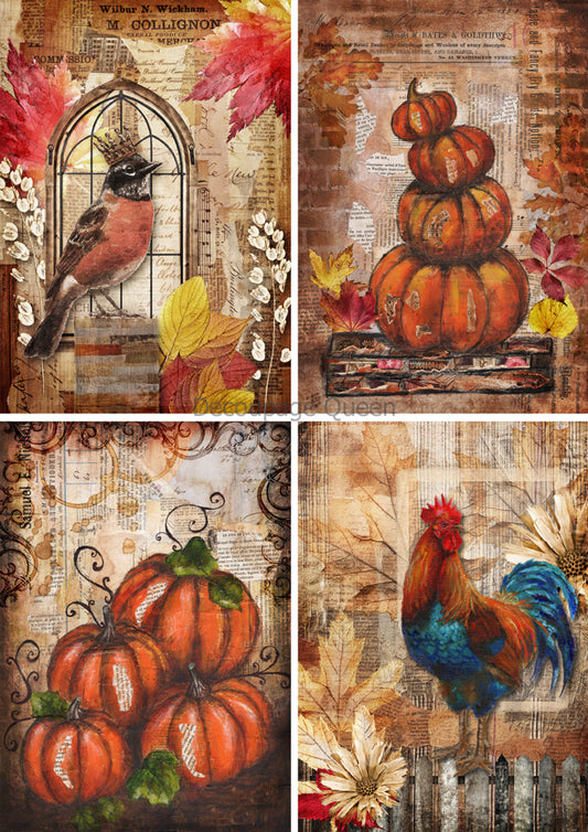 Decoupage Queen  Fall Mixed Media Scenes 4 Pack A4 ( 8.3  11.7 INCHES) fall 24