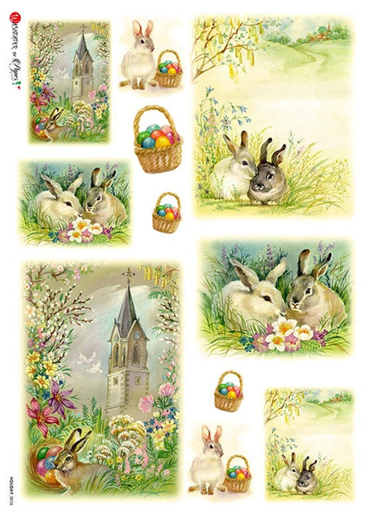 Paper Designs 0036 Easter Scenes RICE PAPER A4  (8.3 16.5 INCHES)
