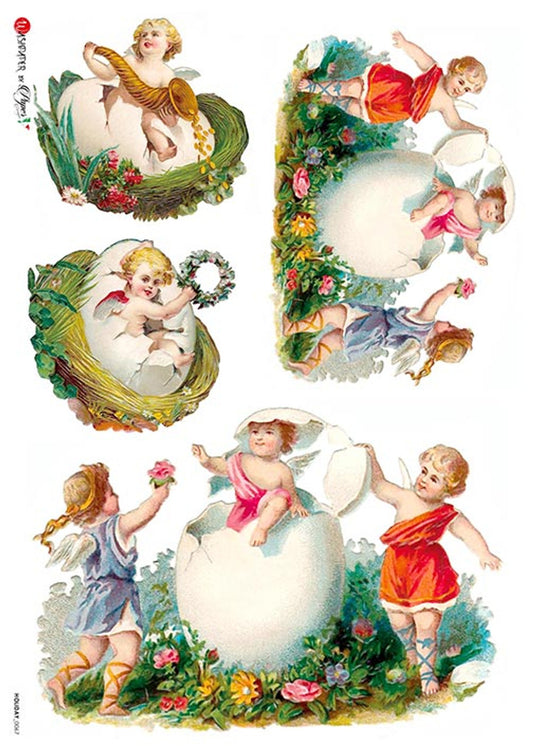 Paper Designs 0067 holiday easter Cherubs RICE PAPER A4  (8.3 16.5 INCHES)