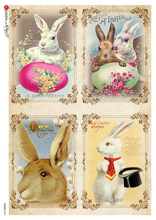 Paper Designs 0099 holiday easter bunny 4 pack RICE PAPER A4  (8.3 16.5 INCHES)