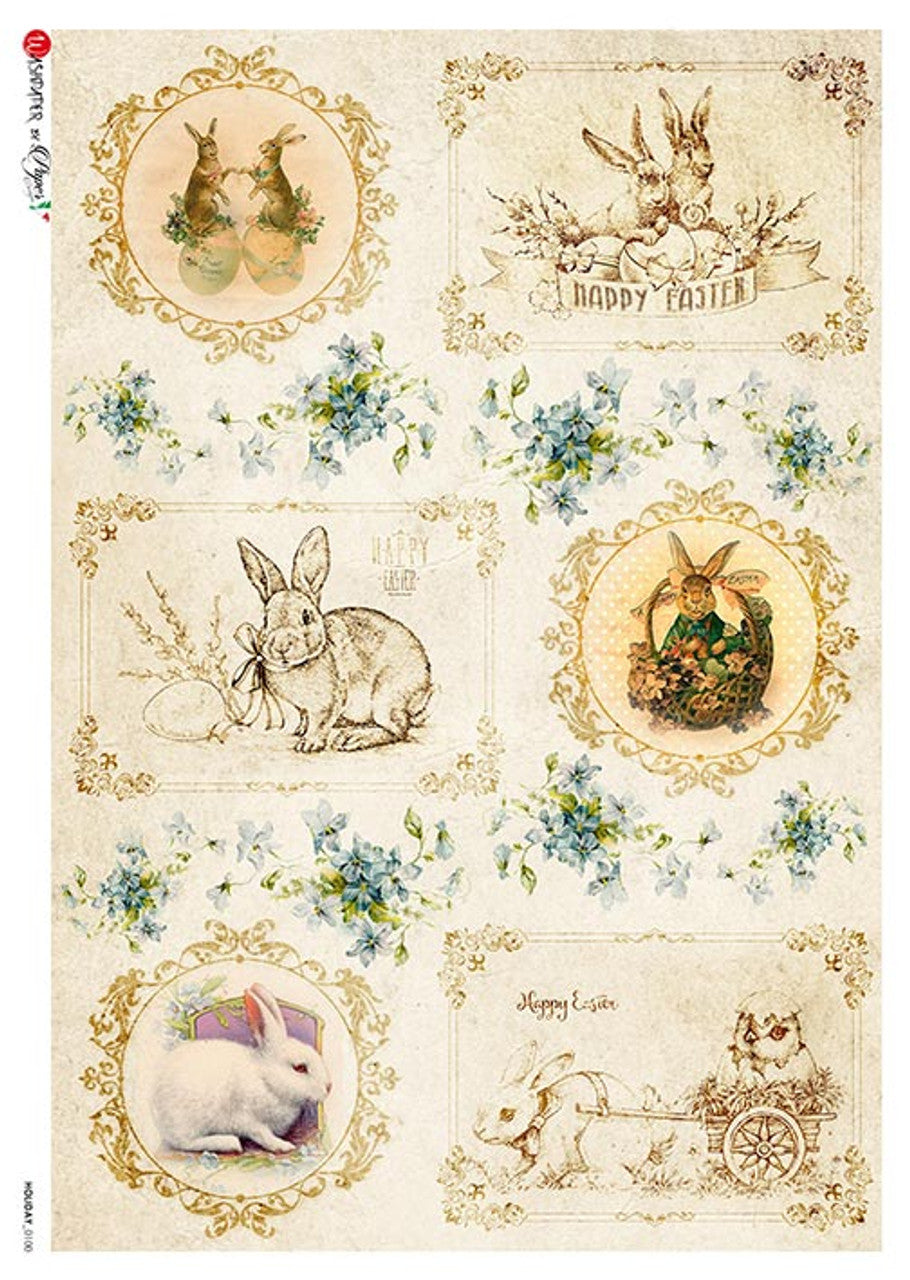 Paper Designs 0100 holiday easter BUNNIES RICE PAPER A4  (8.3 16.5 INCHES)