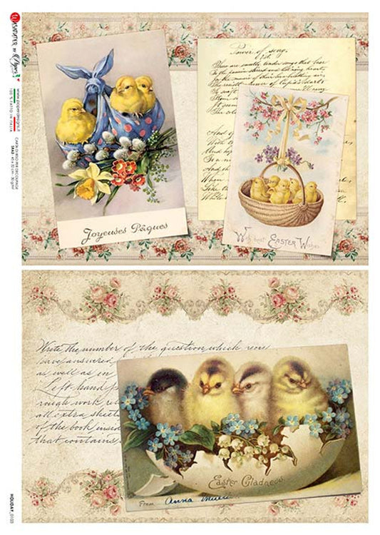 Paper Designs 0103 holiday easter CHICKS RICE PAPER A4  (8.3 16.5 INCHES)