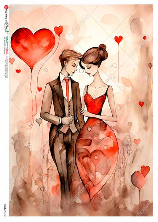 Paper Designs 0138 holiday COUPLE  WITH HEART BALLOONS PAPER A4  (8.3 16.5 INCHES)