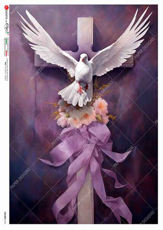 Paper Designs 0141 holiday THE CROSS AND DOVE RICE PAPER A4  (8.3 16.5 INCHES)