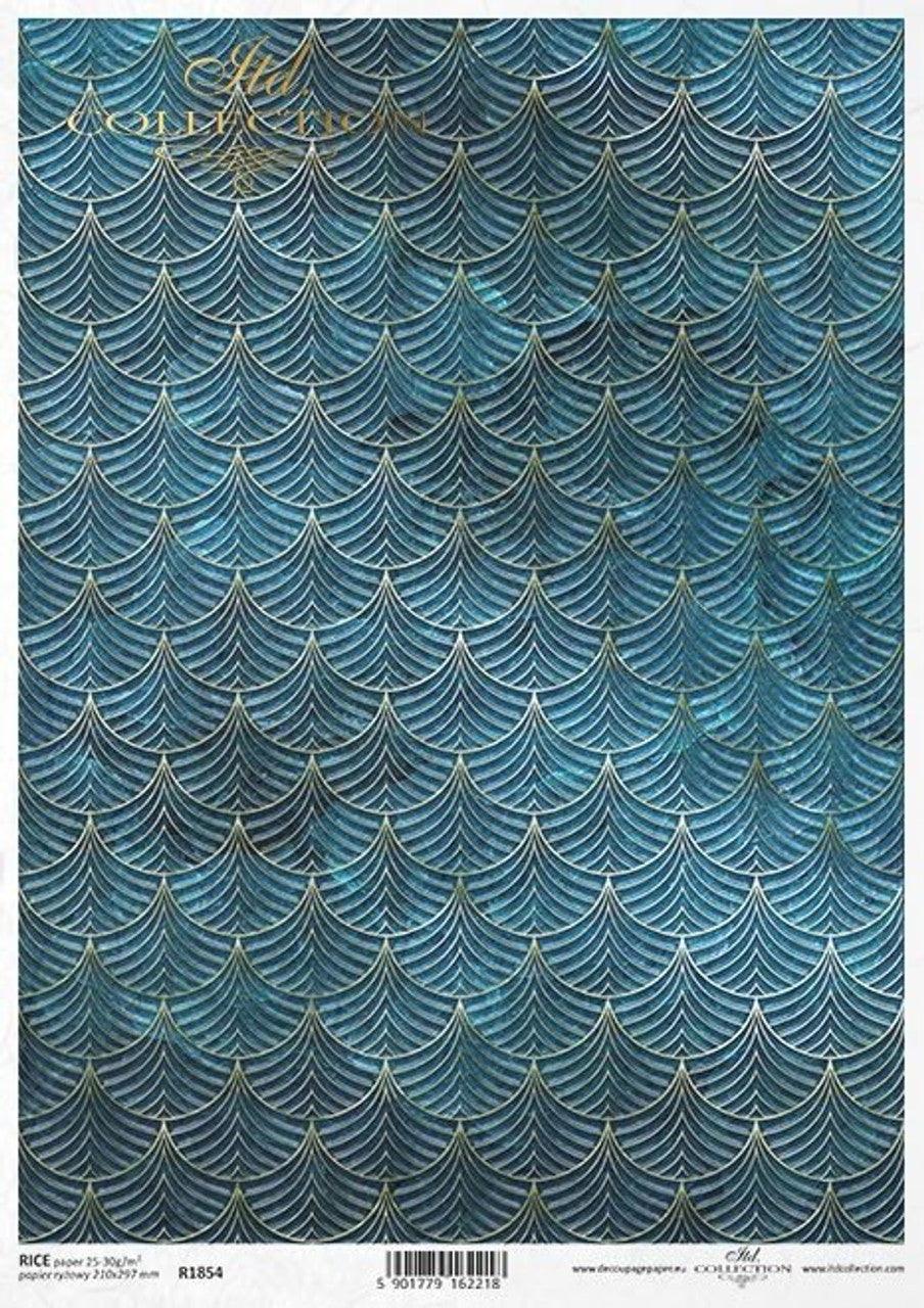 ITD COLLECTION ART DECO TEAL & GOLD TILES RICE PAPER A4 (8.3 X 11.7 INCHES)