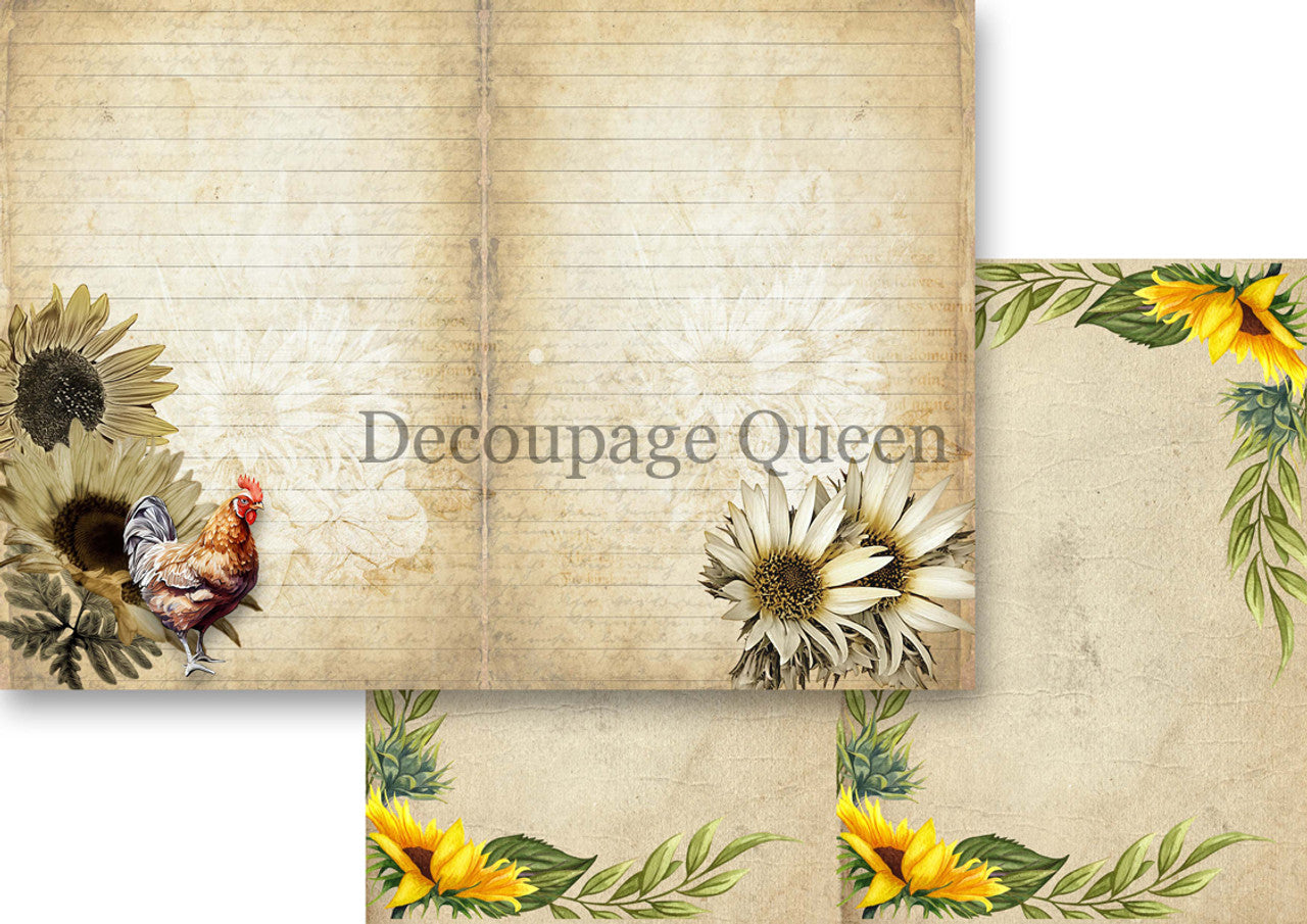 Decoupage Queen Sunflower Ephemera Journal Pack  A4 8.3 x11.7 inches