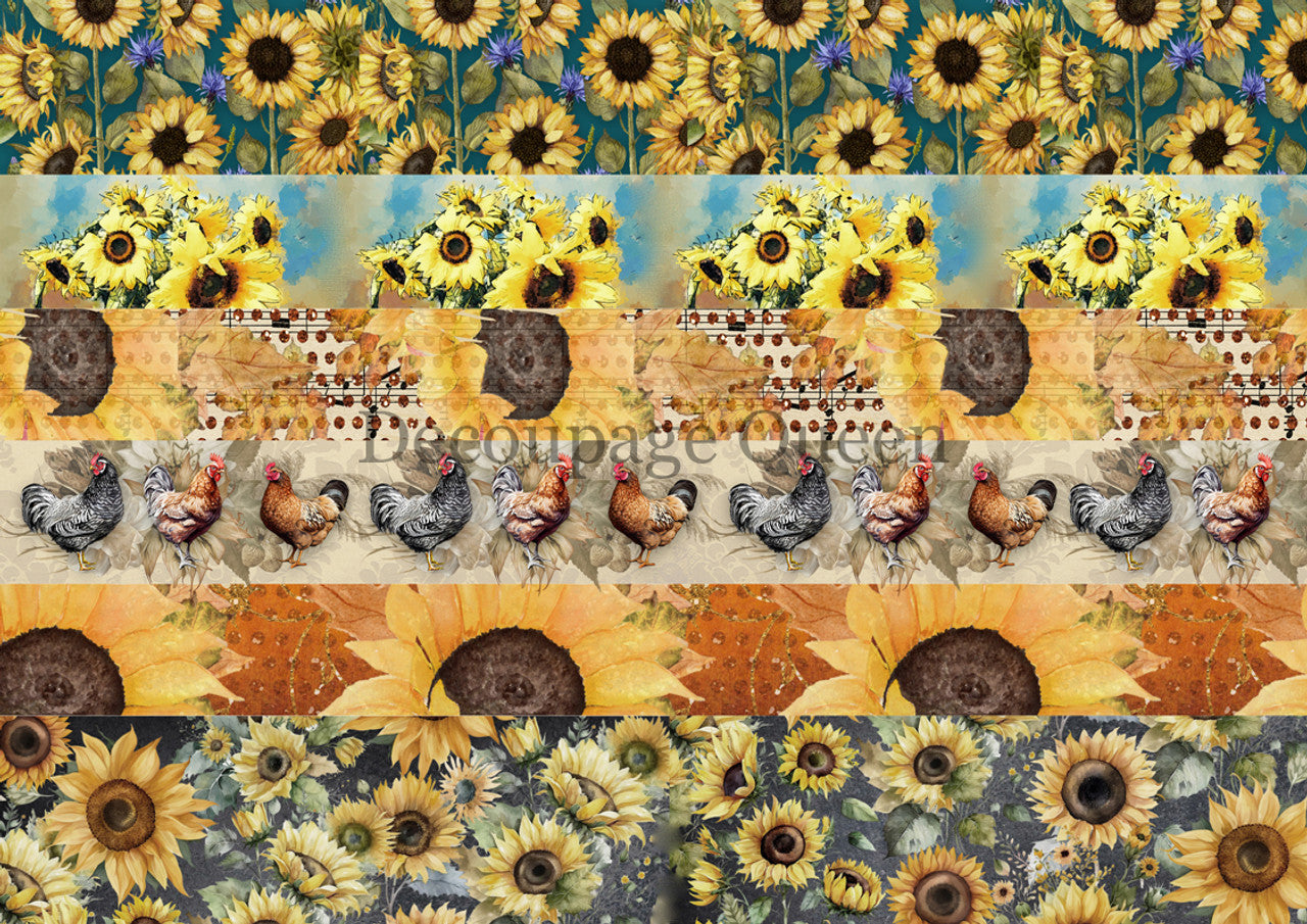 Decoupage Queen Sunflower Ephemera Journal Pack  A4 8.3 x11.7 inches