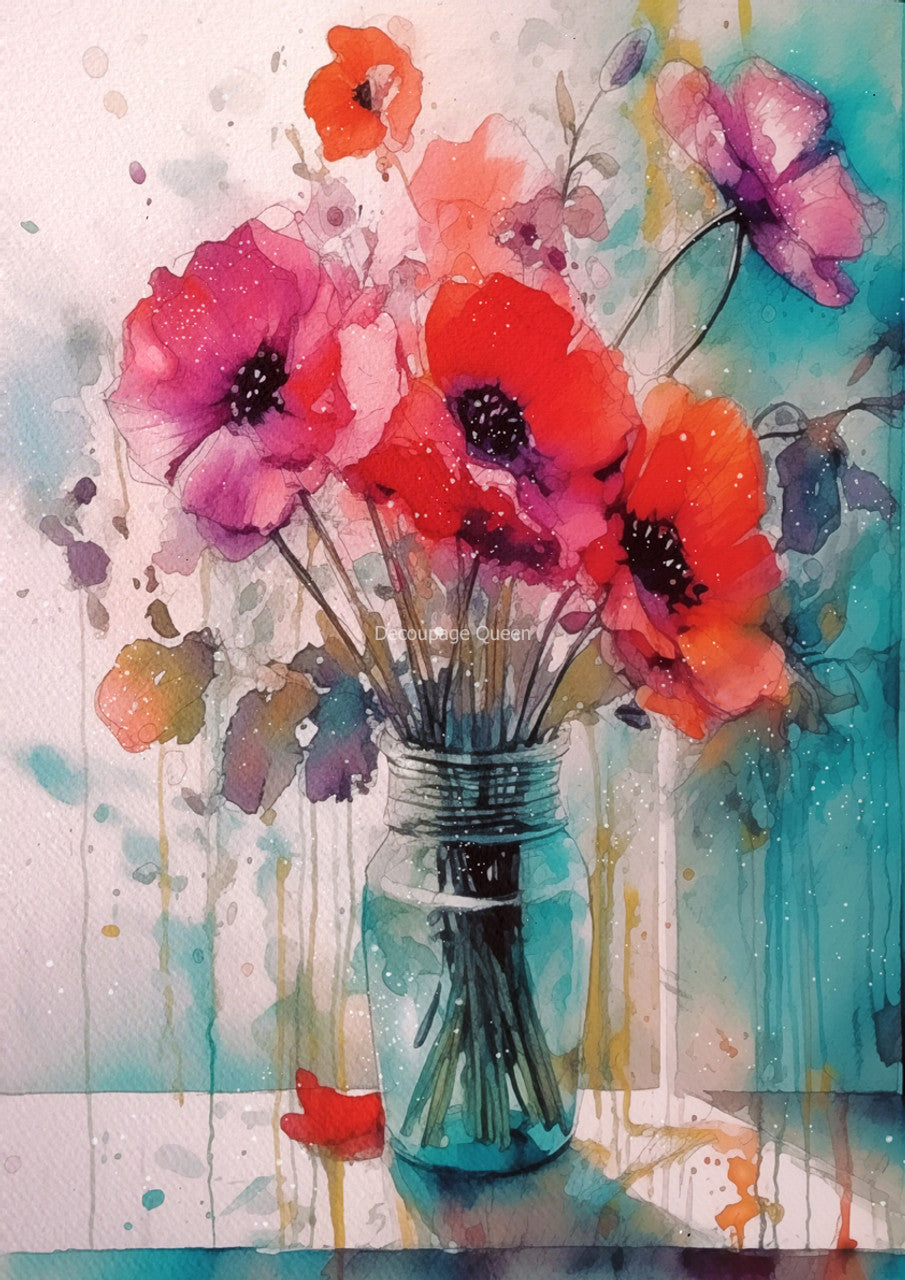 Decoupage Queen Andy Skinner Mum's Poppies  A4 (8.3 X 11.7 INCHES) (Copy)