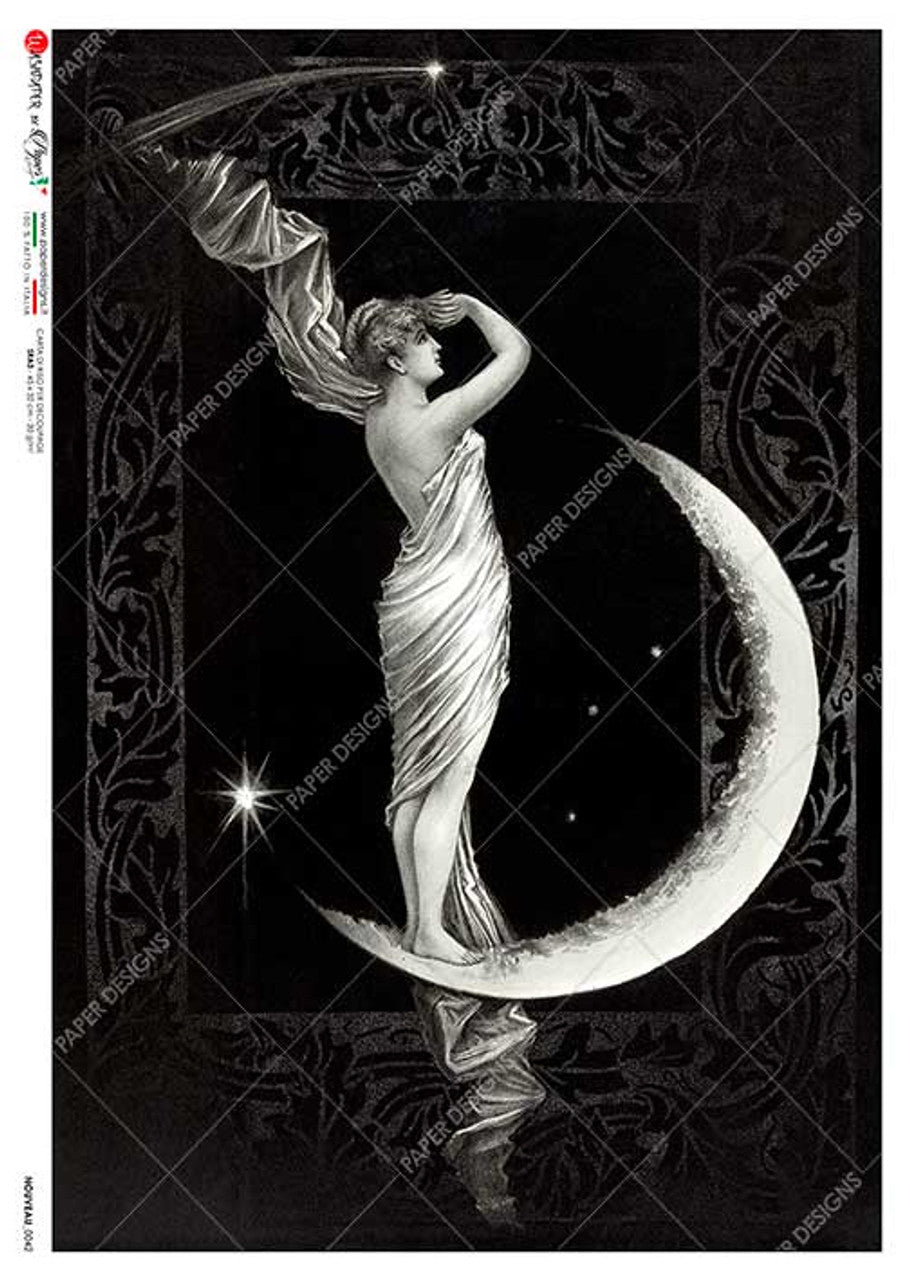 Paper Designs Nouveau 0042 GIRL ON THE MOON   RICE PAPER A4 (8.3 X 11.7 INCHES)