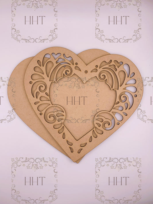 Handcrafted Holiday Traditions scrolled heart with overlays 2 pieces