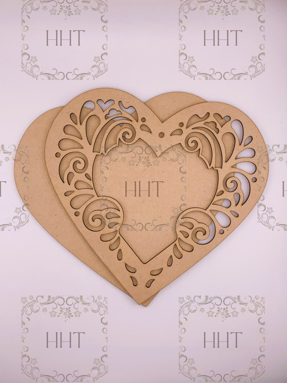 Handcrafted Holiday Traditions MDF Scrolled Heart Plaque with Overlay 2 pieces